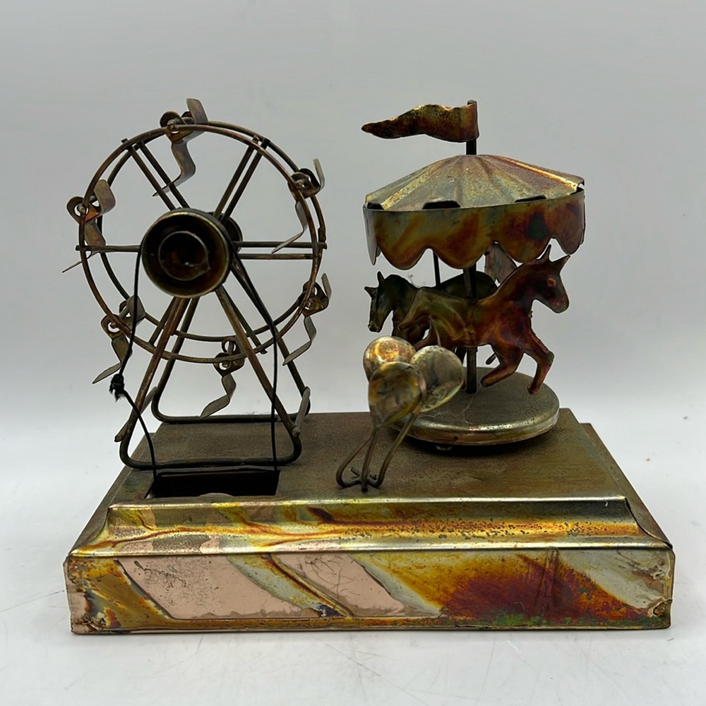 Berkeley Designs Carousel Waltz Carnival Merry Go Decor Art Tin Bronze Music Box